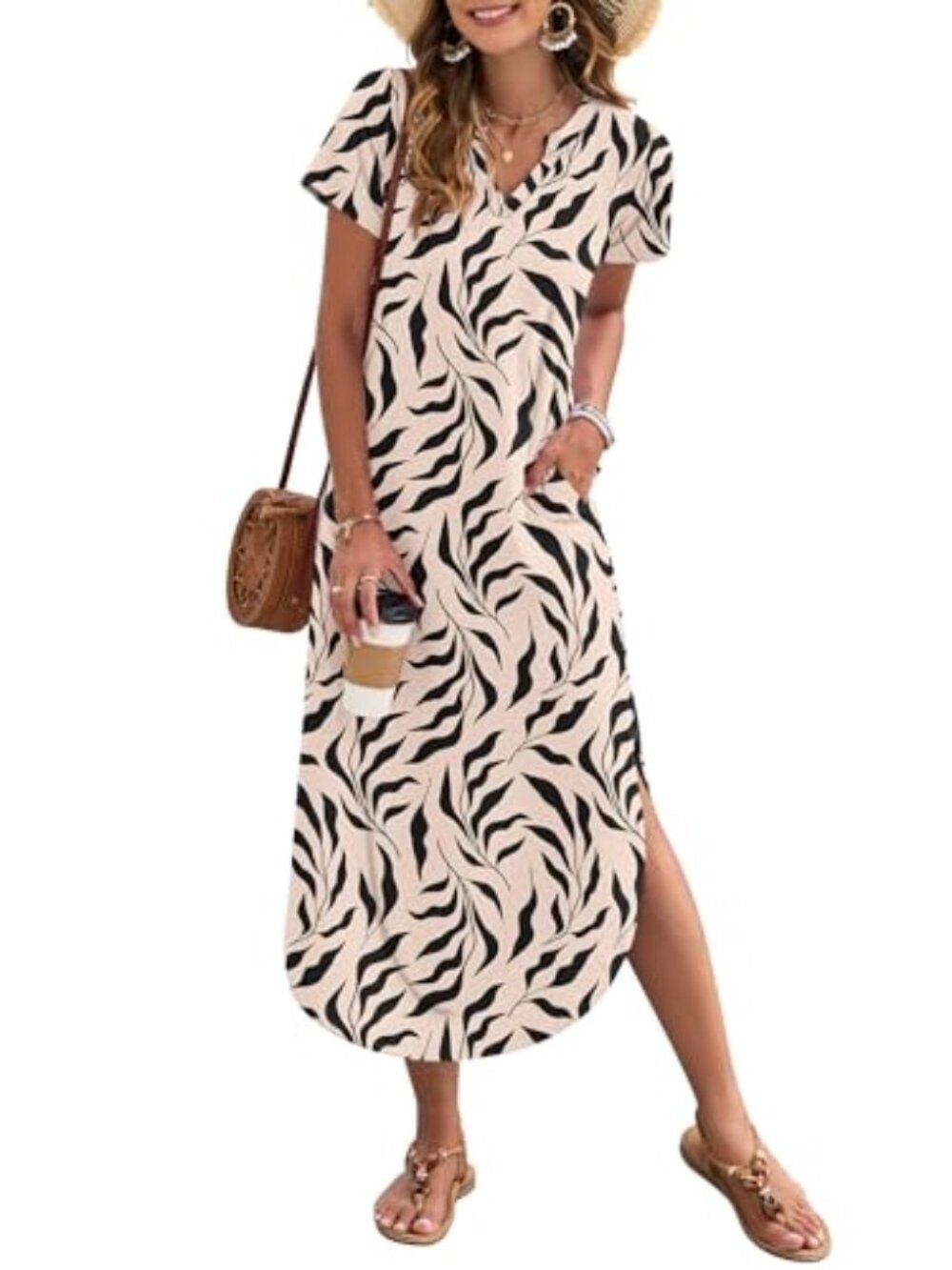 🆕 Women's Summer Maxi Dress Short Sleeves Casual V Neck Sundress Loose Fit